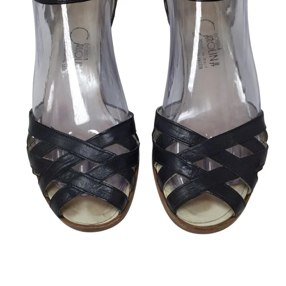Donna Carolina Sandals Vintage Woven Slingback Ankle Strap Size 37 Italy Italian